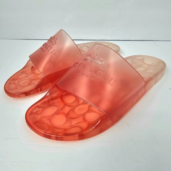 Coach Women's Coral Orange Ombre Jelly Slide Sandals Size Unmarked 27cm - Picture 1 of 10